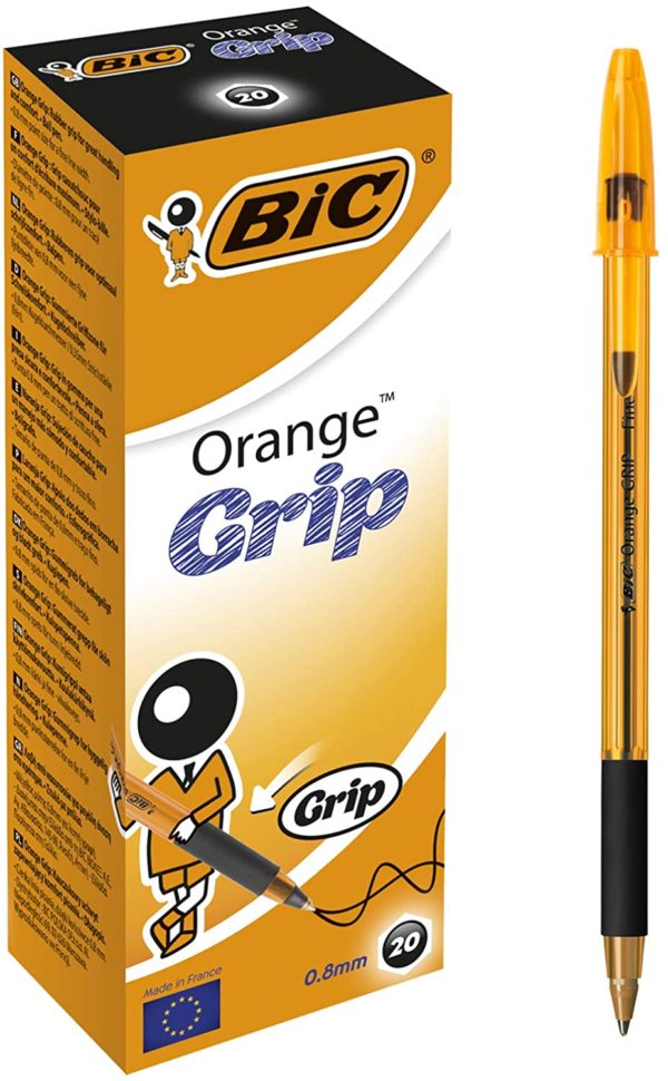BIC - Penna a sfera arancione Grip punta fine 0,7 mm, inchiostro nero :  : Cancelleria e prodotti per ufficio